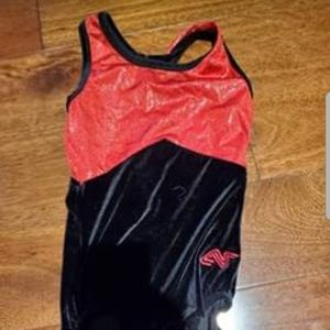 Alpha factor red and black velvet leotard